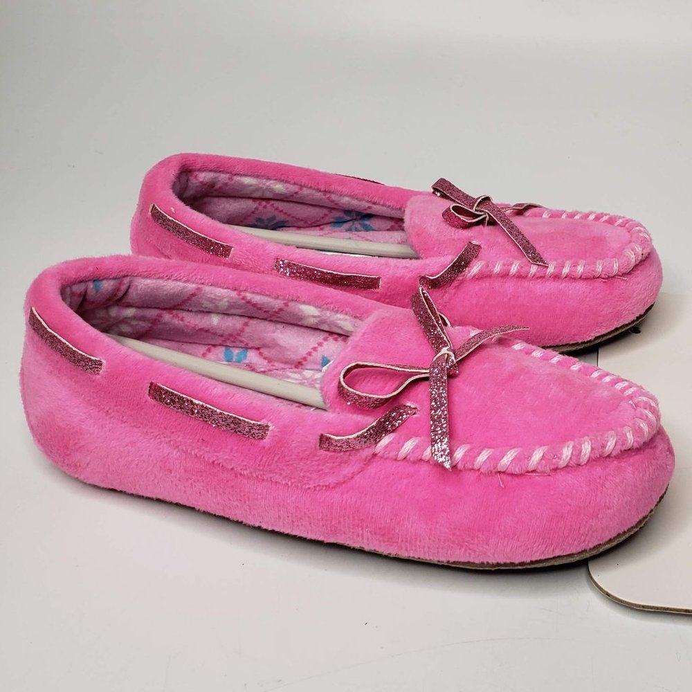 NWT Laura‎ Ashley Kids Pink Velvet Cozy Warm House Slippers Soft Size M (13 - 1)